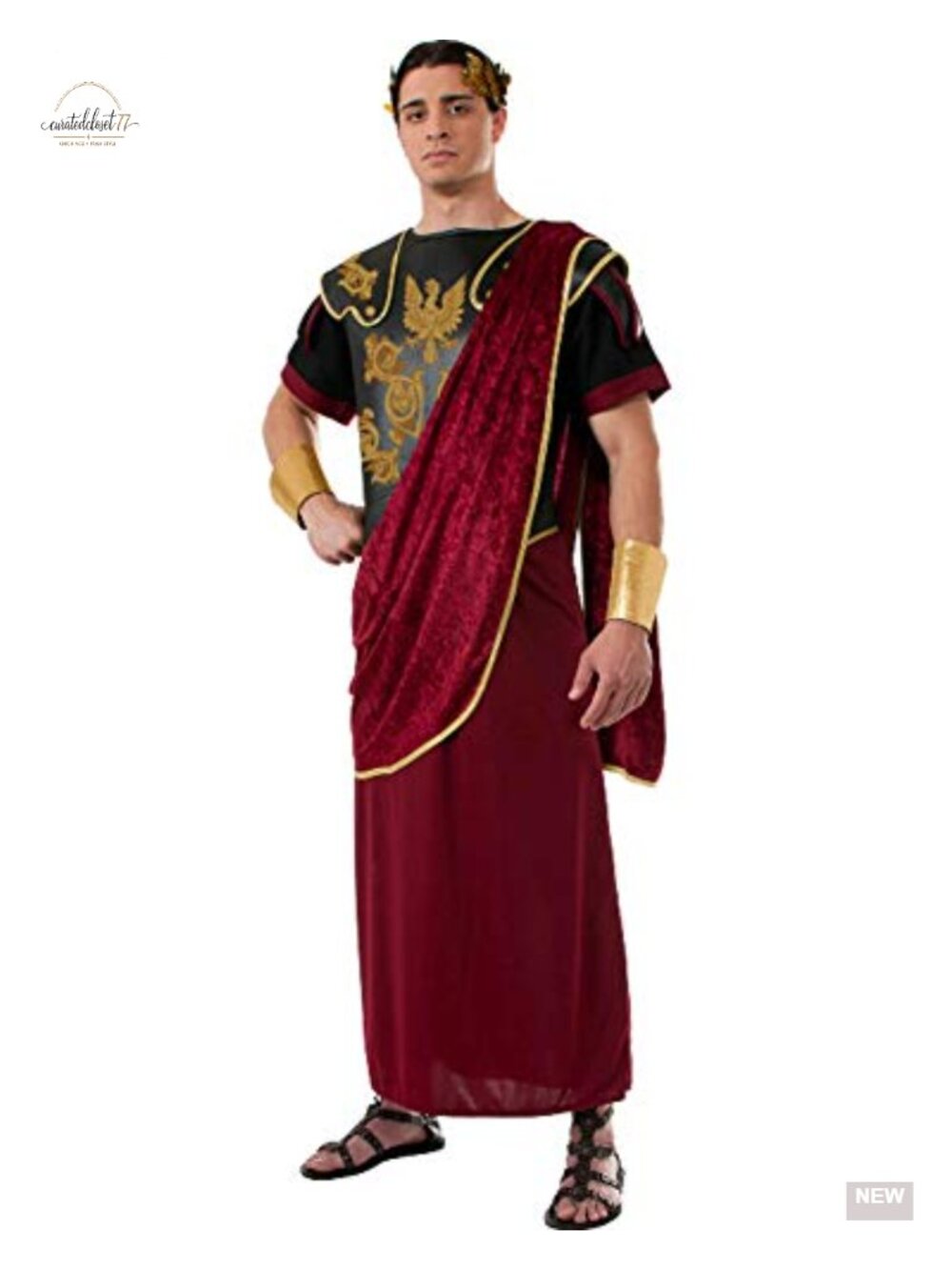 Julius Caesar Roman Emperor Halloween Costume Robe Armor Headpiece Men